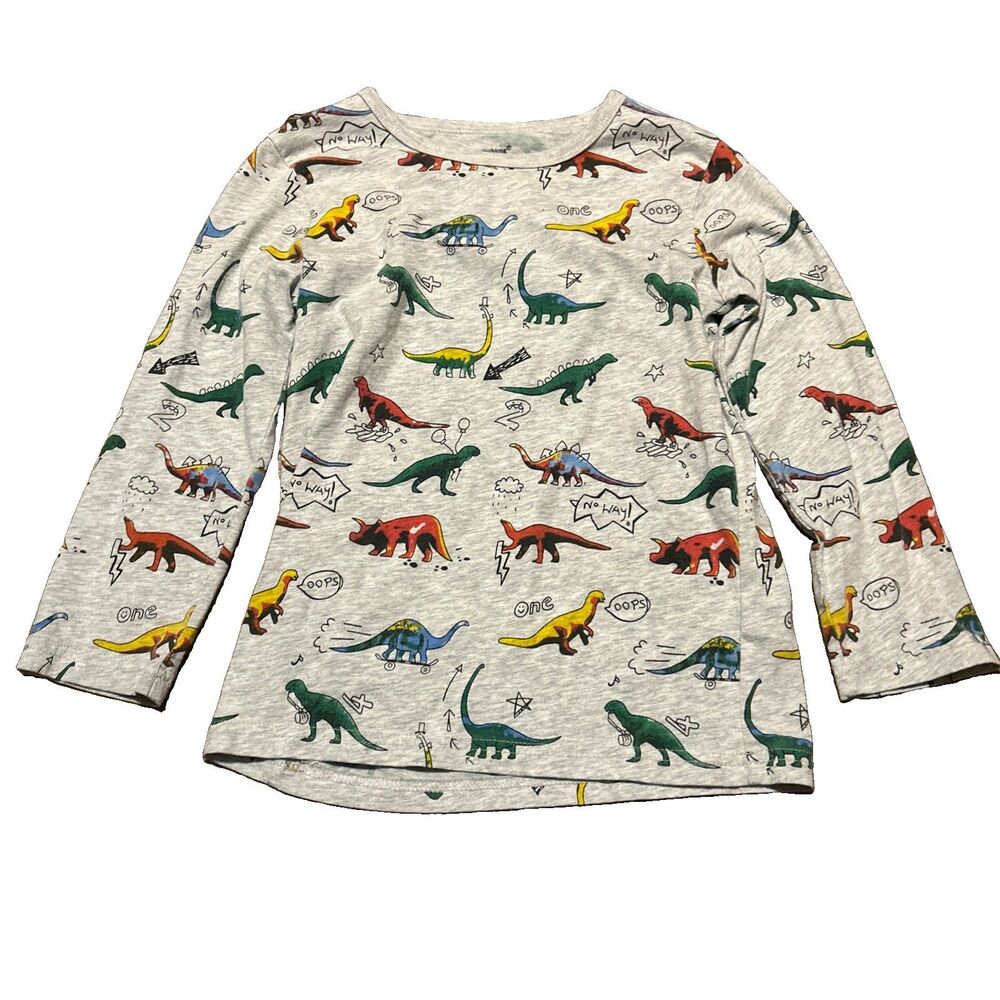 Boys Dinosaur Skateboarding Long Sleeve Shirt – Heather Gray – Size 8T